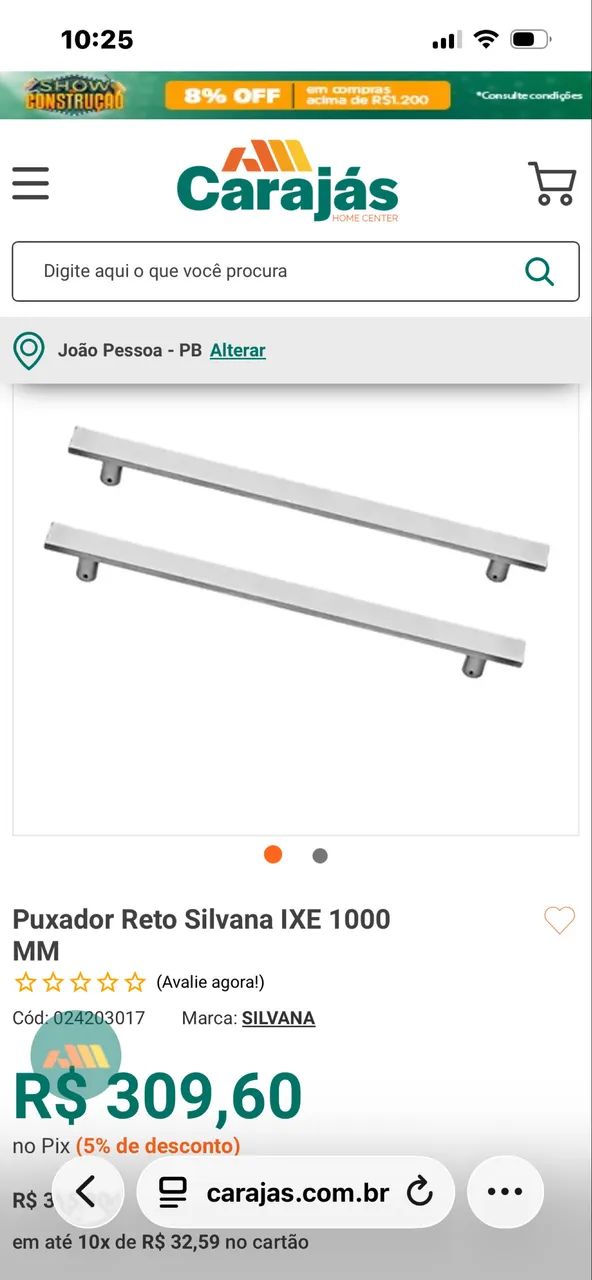 Puxador porta inox 1 metro 