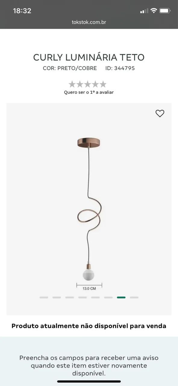 Luminária Tok&Stok nova