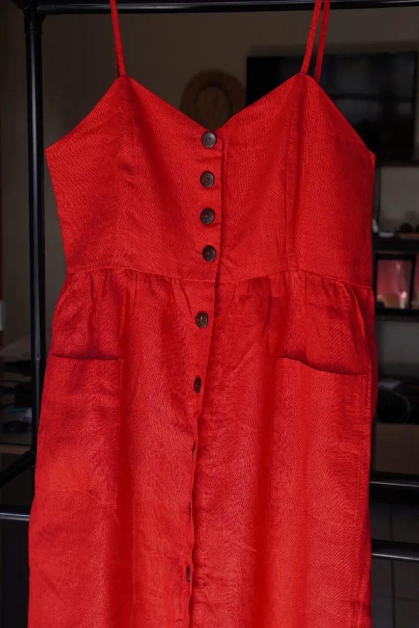 vestido vermelho de linho puro de alcinha  - Foto 4