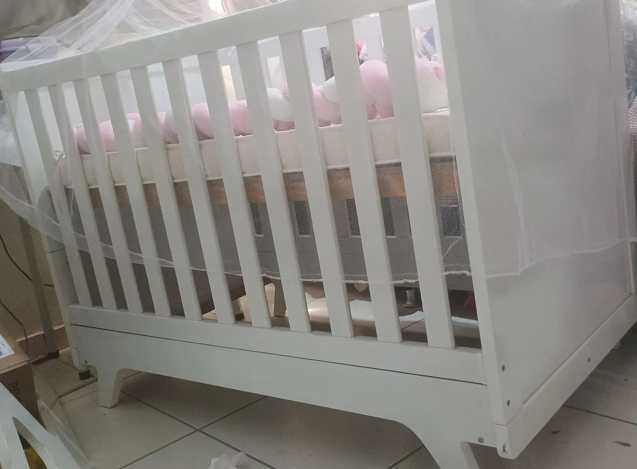 Berço retro em MDF 2 em 1 branco  - Foto 4