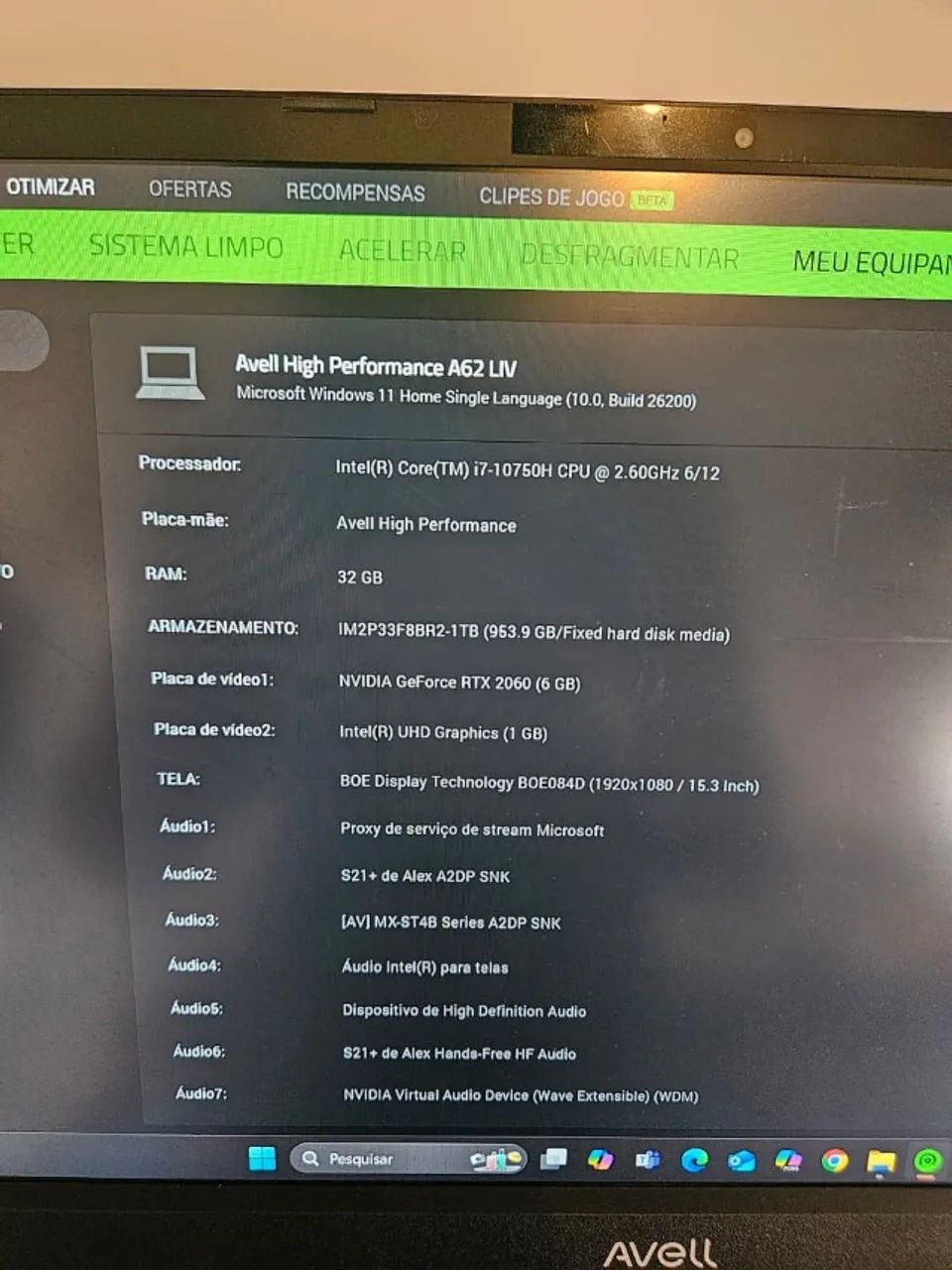 Notebook Gamer Avell - 32gb RAM / RTX 2060 / SSD 1TB + teclado e mouse Logitech - Foto 3