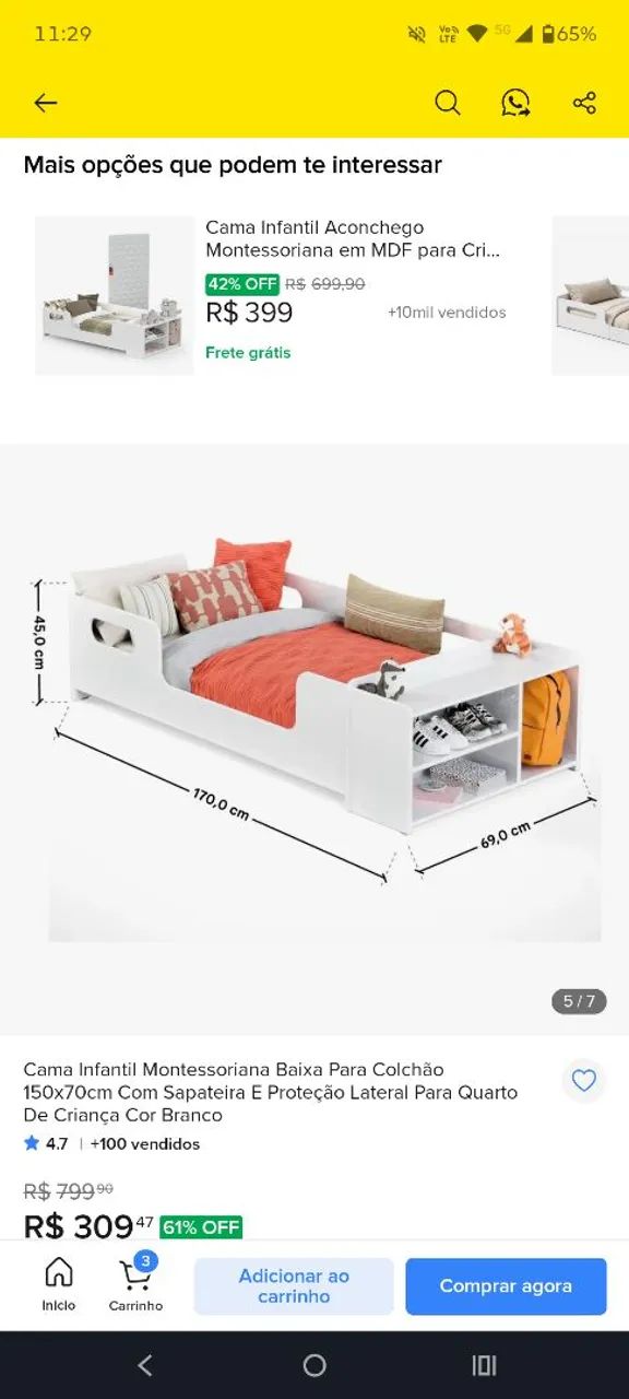 Cama infantil com colchão e sapateira - Foto 3
