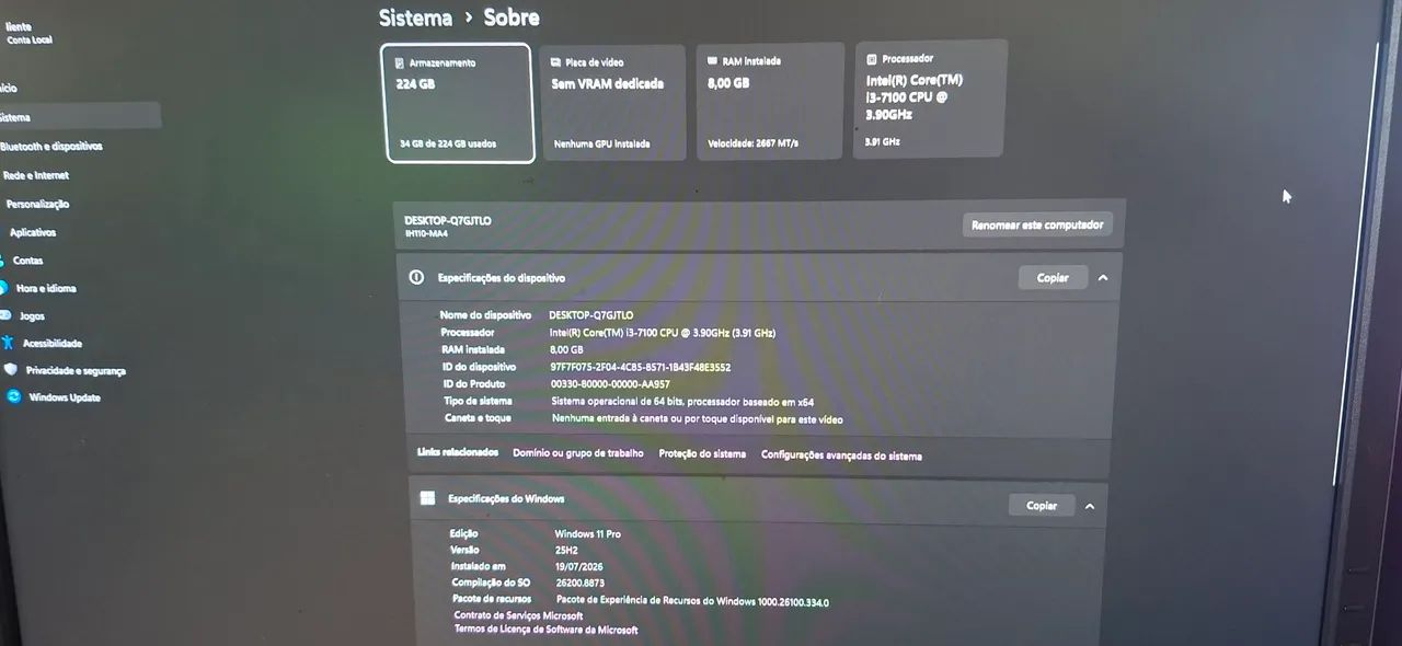 Vendo Computador i3 7°Geração 