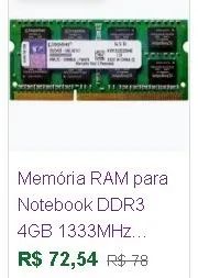 módulo de memória ram 4gb para notebook 1333mhz