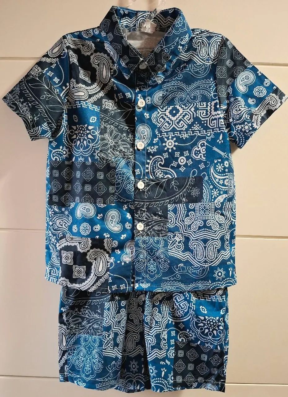 Conjunto Infantil Camisa E Short Estampado Azul