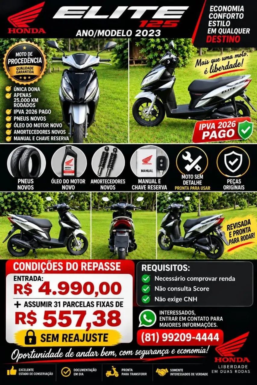 Repasse Elite 125 cc Única Dono Extra 2023 - Foto 2