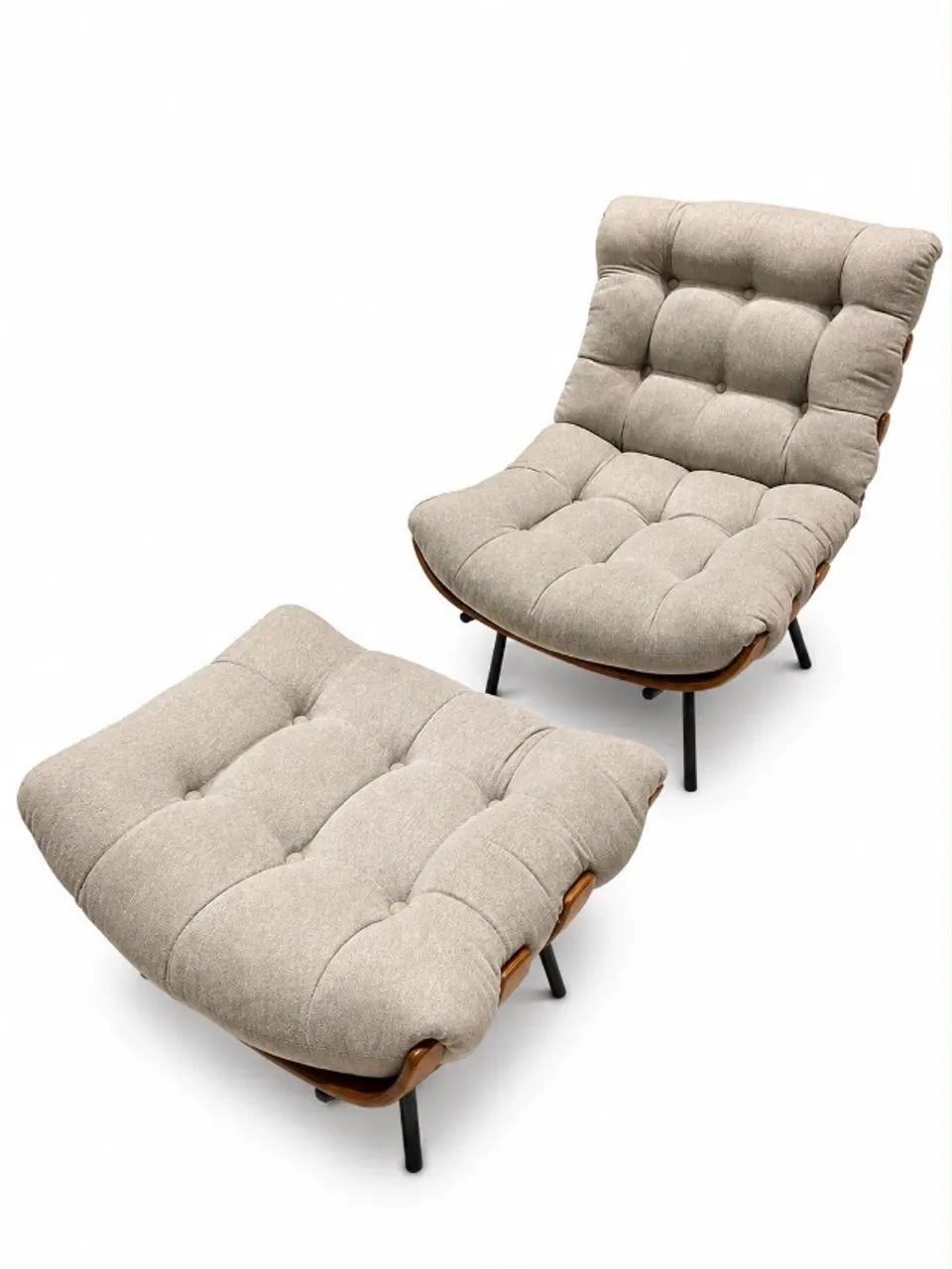 Kit Poltrona Com Puff Costela Algodão Slim Cor Cinza-claro ABRA CASA - Foto 2
