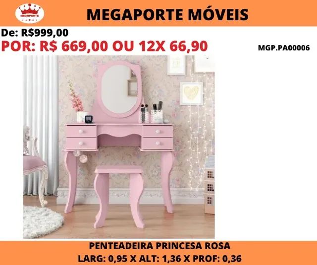 Penteadeira Princesa MDF com Banqueta