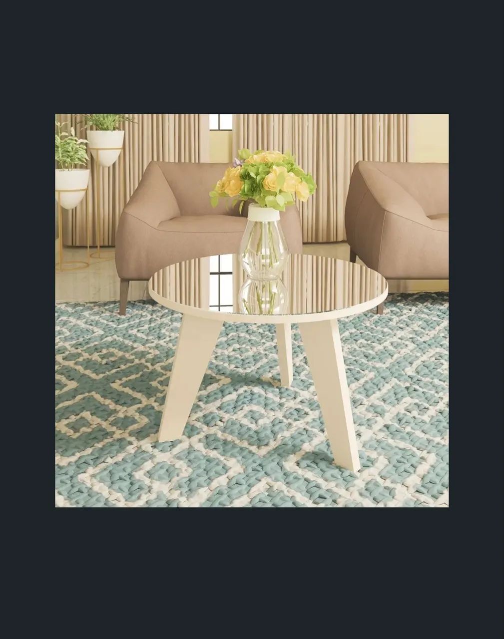 Mesa de centro redonda com espelho 