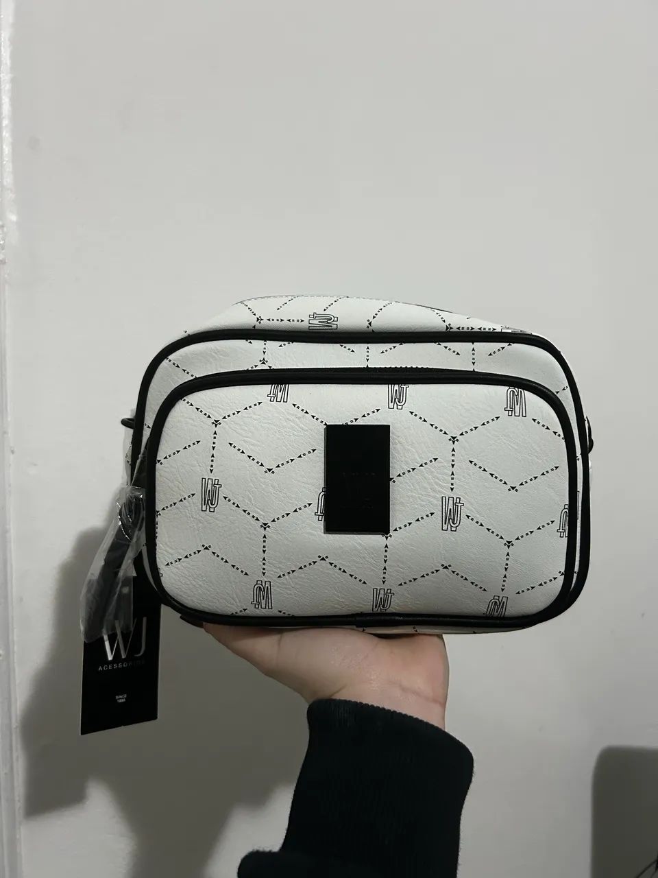 bolsa wj media branca pu com monograma - Foto 2