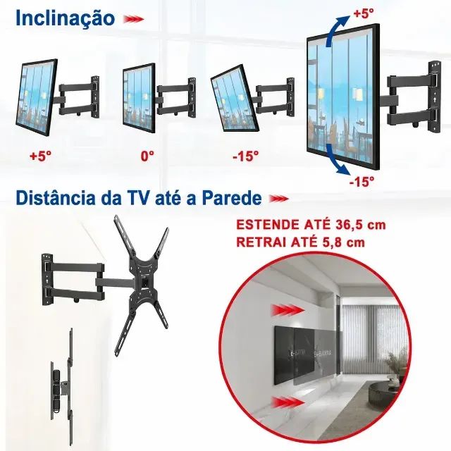 Suporte Tri-articulado para Tv 28" a 60" Polegadas haste longa - Novo a pronta entrega - Foto 3