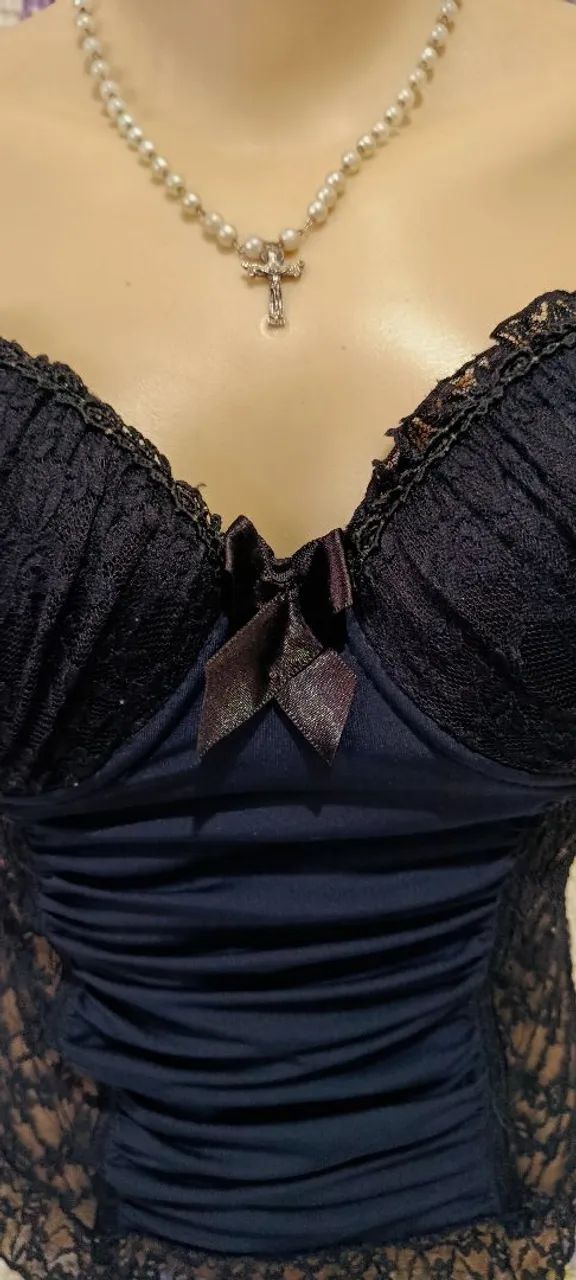 corset feminino preto com renda - Foto 4
