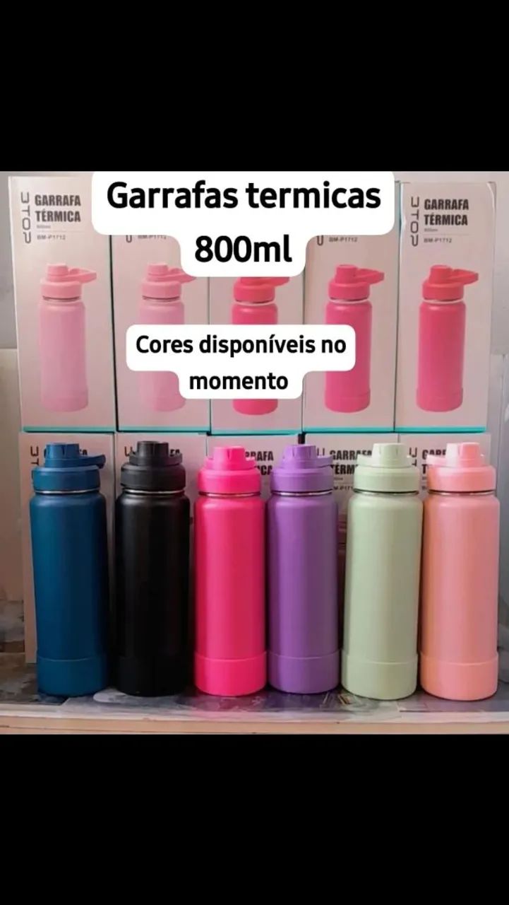 Garrafa Térmica 800ml emborrachada matem gelado 24h