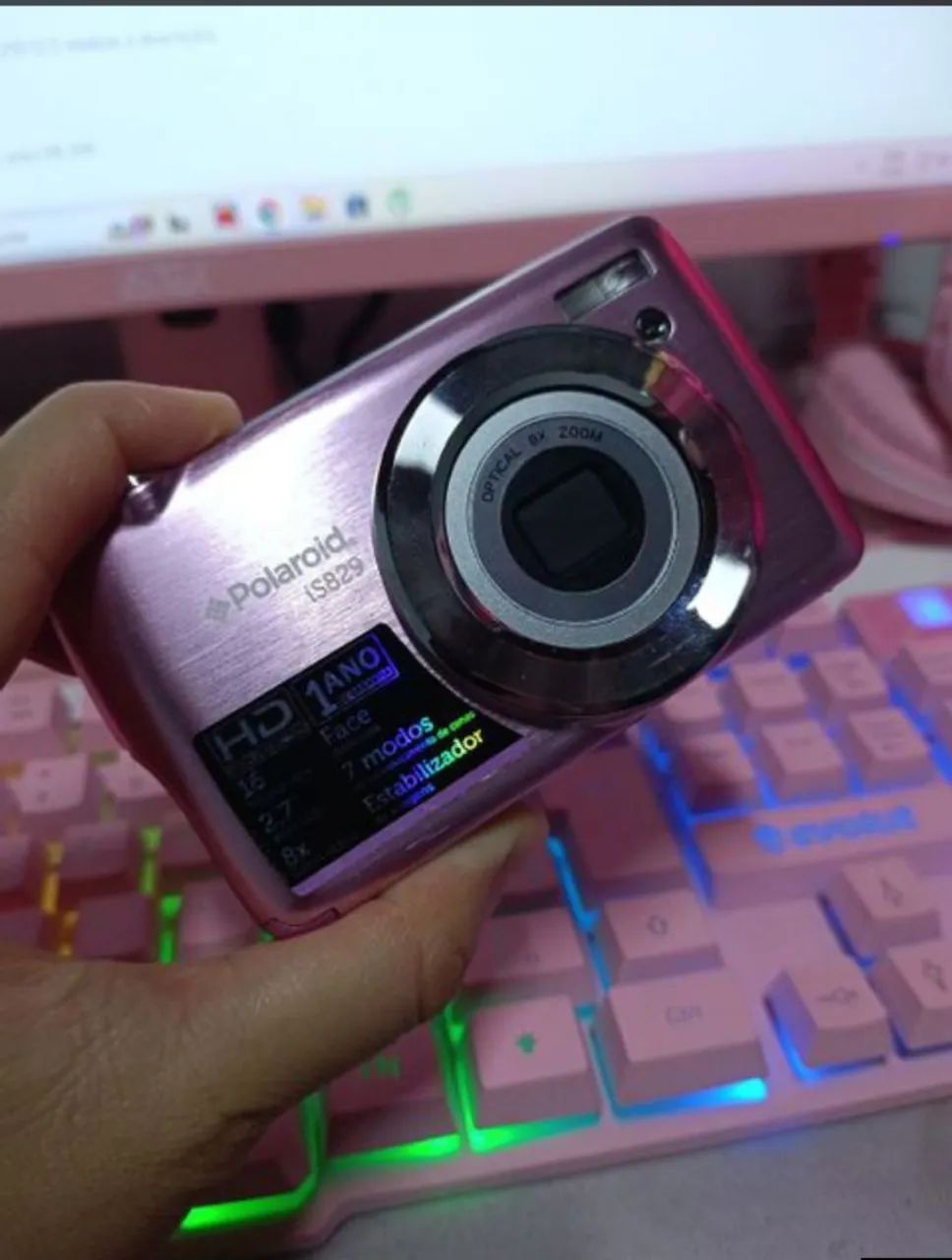 câmera digital polaroid is829 rosa(atenção leia a descrição)