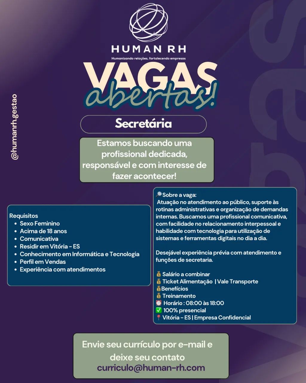 VAGA DE SECRETÁRIA 