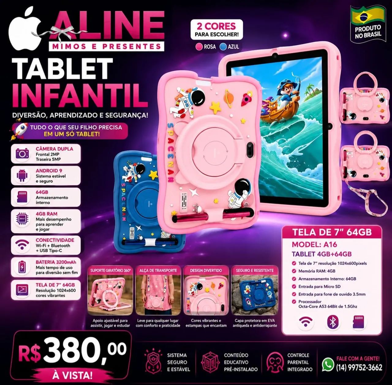TABLET INFANTIL TECHINO 7 POLEGADAS 64G