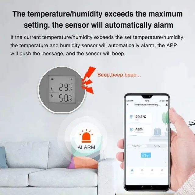 Sensor de Temperatura e Umidade Tuya Inteligente Wifi, Compatível com Alexa  - Foto 3