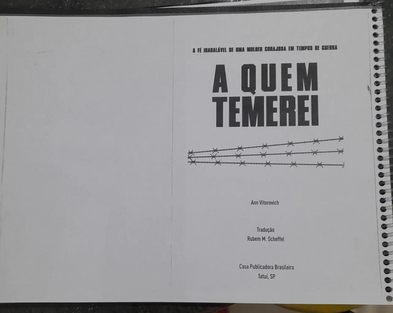Livro da escola Adventista," A QUEM TEMEREI"