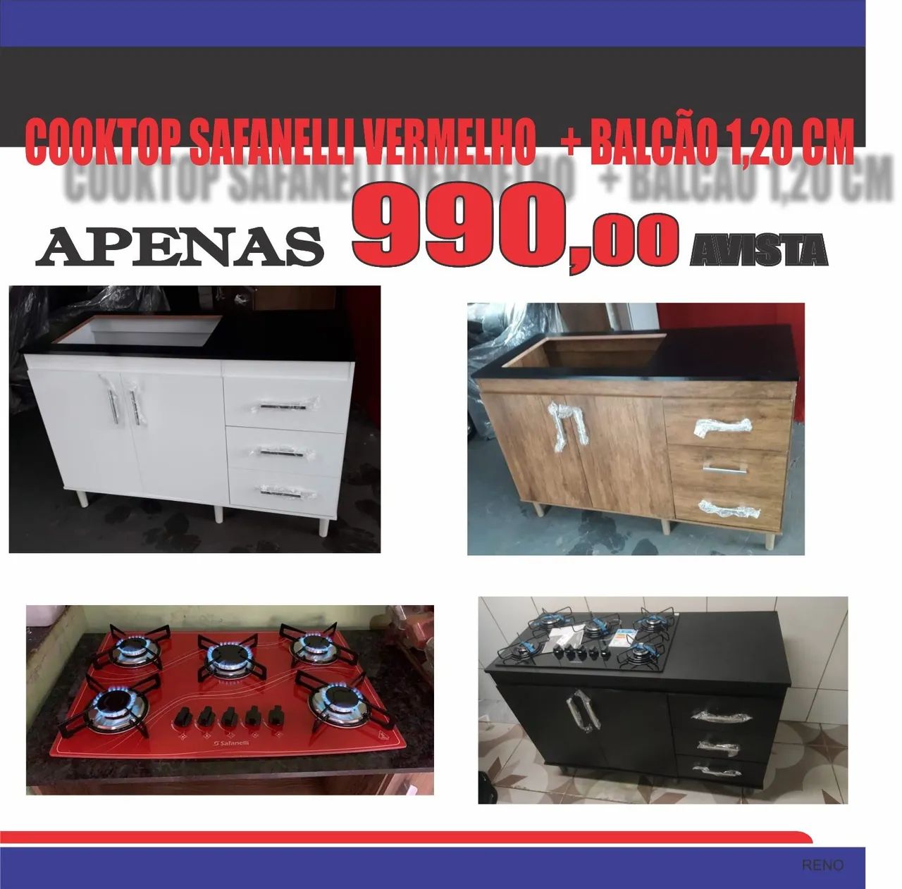 Cooktop Safanelli Vermelho + Balcão 1,20m - Apenas R$ 990,00