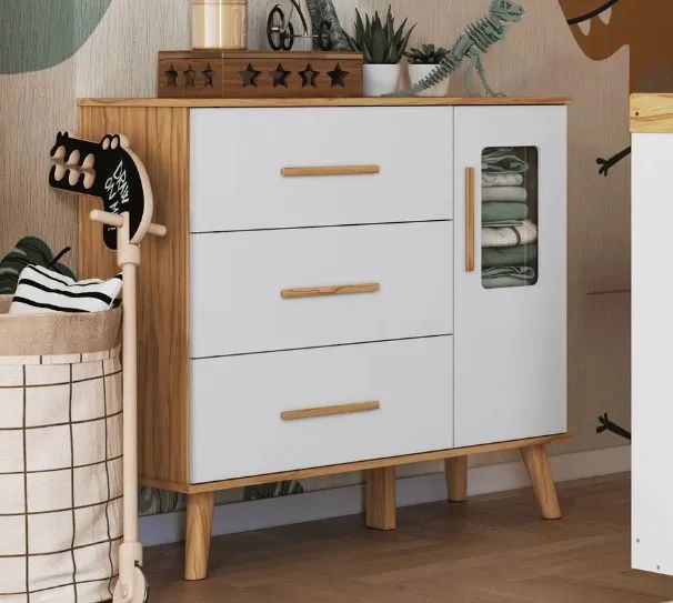 Comoda Infantil Sky 1 Porta, 100% MDF - Peroba - Foto 3