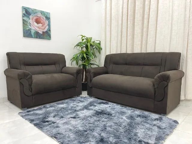 Sofá 2 x 3 lugares REF 5014 Marrom Frete Grátis - Até 12x
