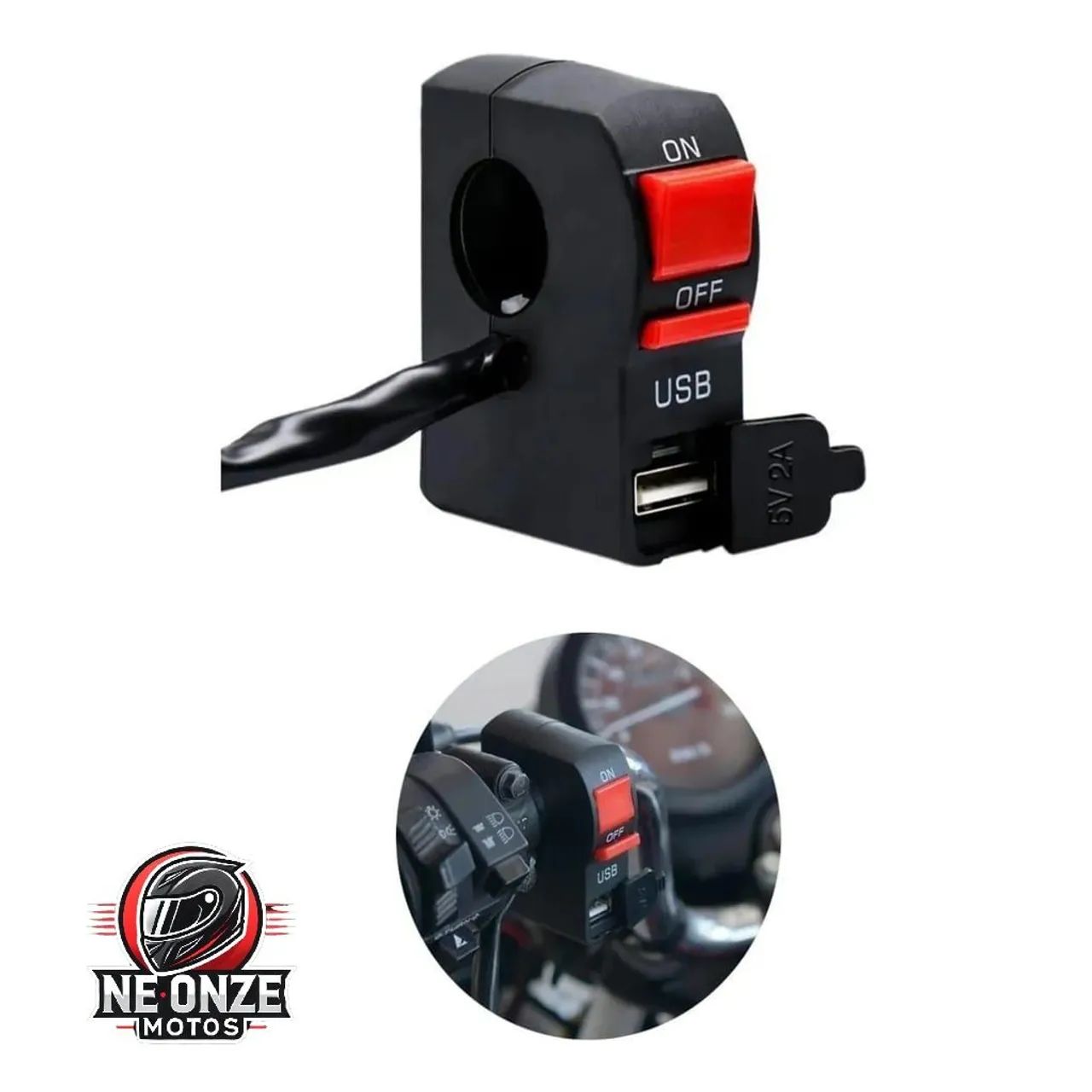 Interruptor on/off com USB para moto