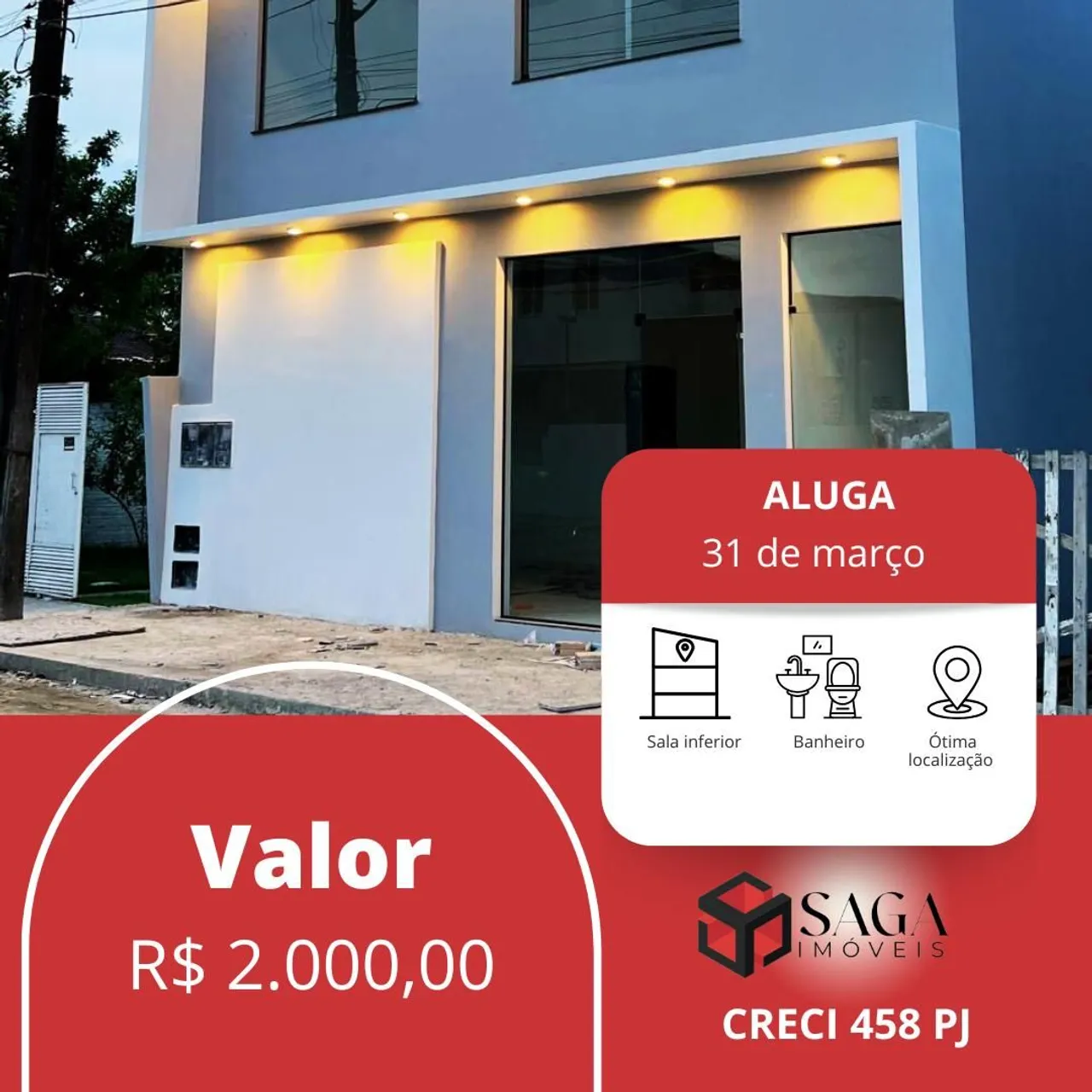 SAGA IMÓVEIS ALUGA: SALA COMERCIAL NO FINO ACABAMENTO E COM UMA ÓTIMA LOCALIZAÇÃO