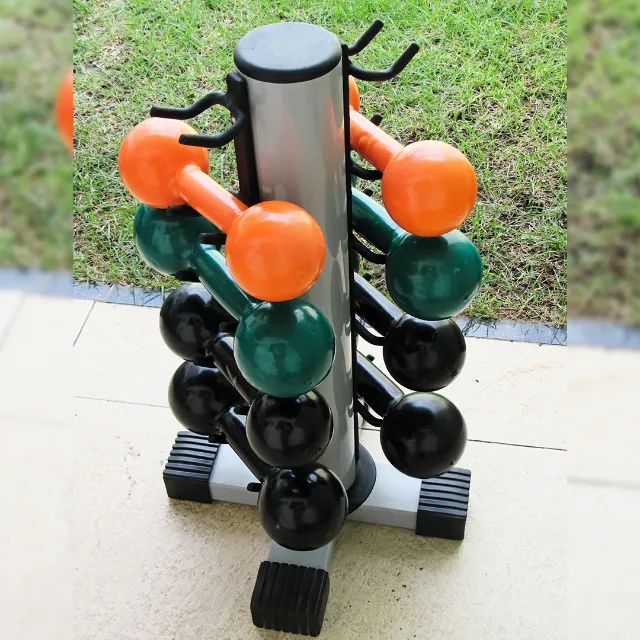 8 Halteres + torre suporte para 10 halteres