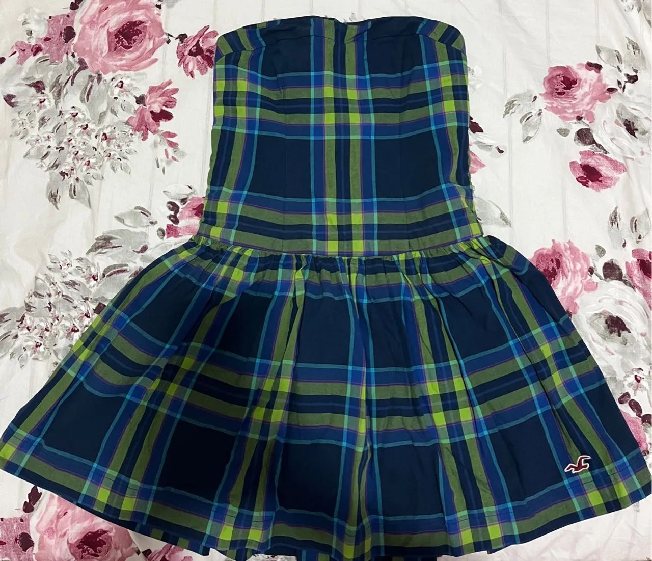 Vestido xadrez azul e verde - Hollister