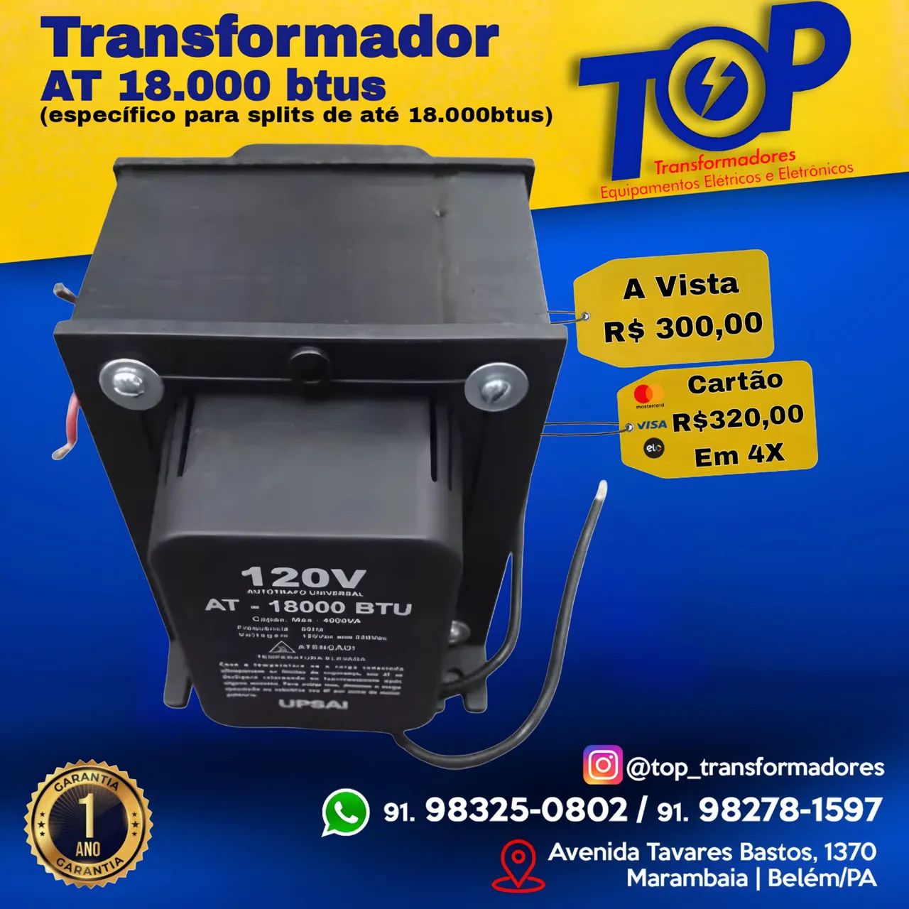 Transformador 7.000Va -  AT 18.000 BTUs para Splits