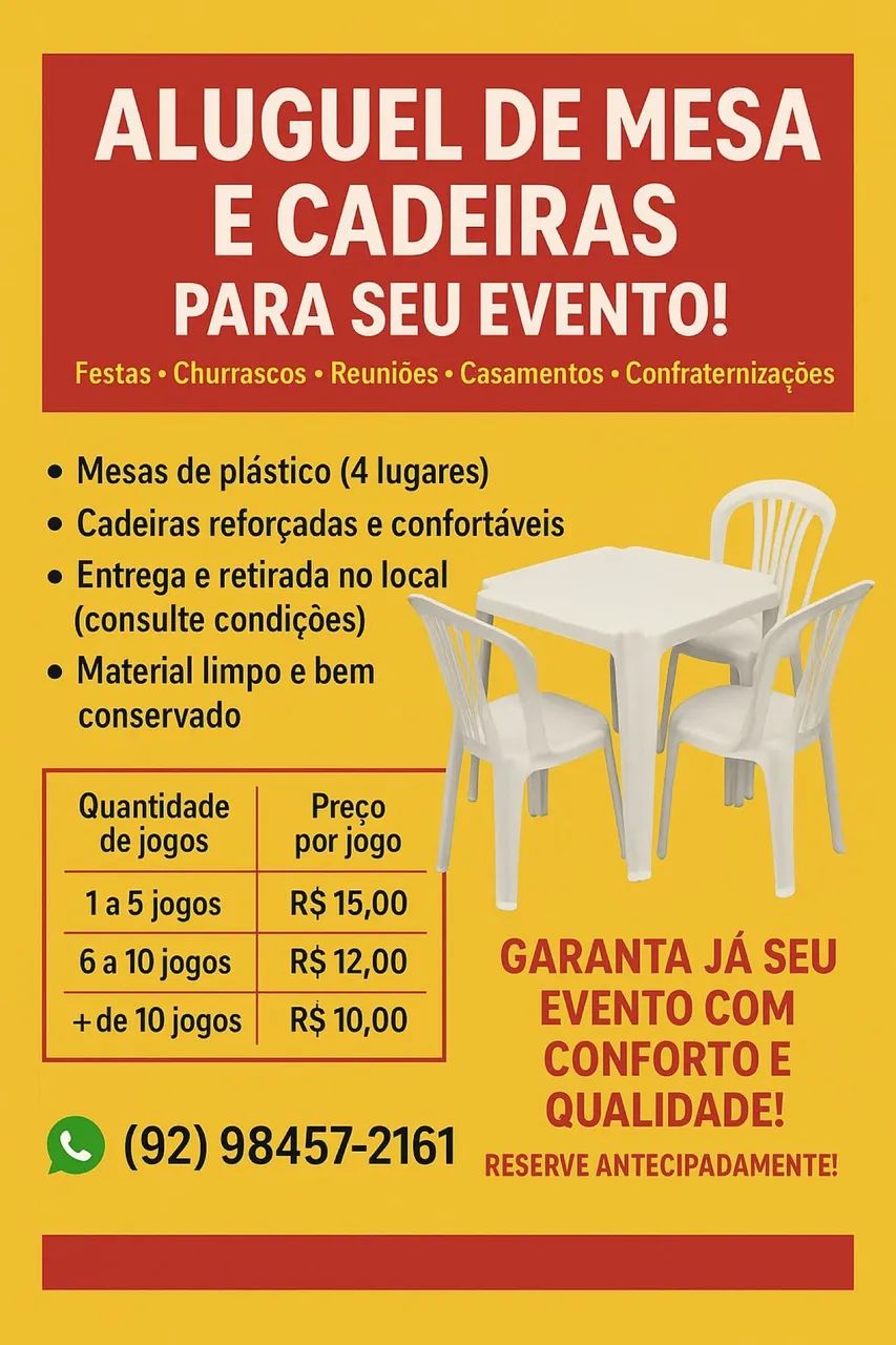 Aluguéis de Mesas e Cadeiras  - Foto 2