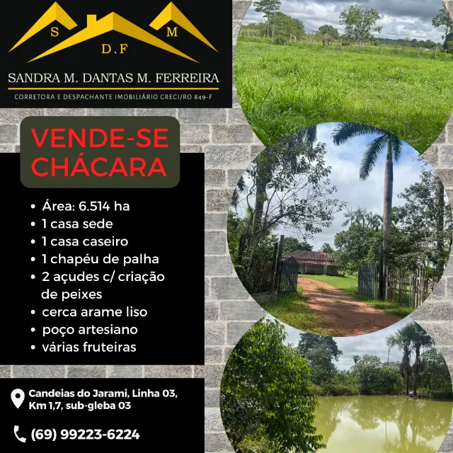 Vende-se uma Chácara localizada no Candeias do Jamari/RO.