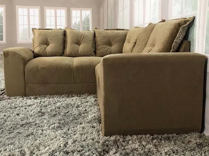 Sofá de Canto 5 Lugares Suede Bege Almofadas Soltas  - Foto 3