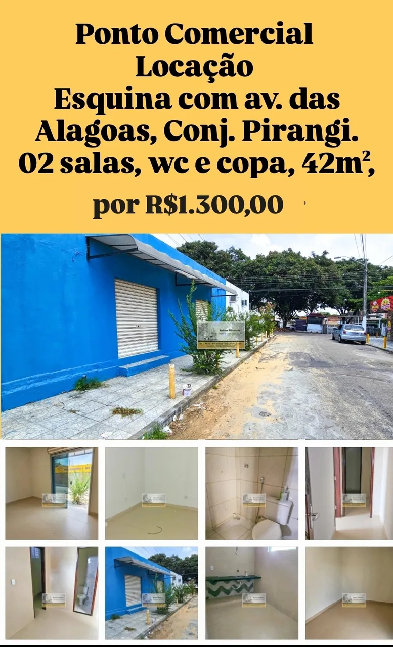 Ponto Comercial com 02 salas, copa e banheiro para locação por R$1.300,00