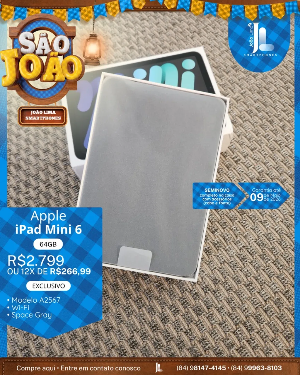 IPAD MINI 6, 64GB, SPACE GRAY, SEMINOVO NA GARANTIA, EXCLUSIVO!