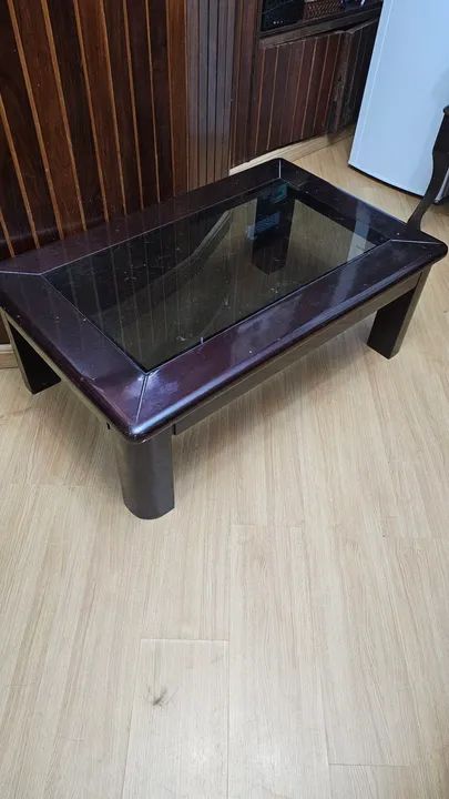 Mesa de centro antiga de mogno com vidro - Foto 3