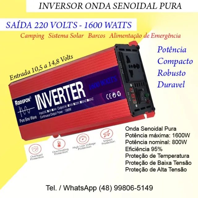 Inversor 1600 Watts Onda Senoidal Pura 60hz