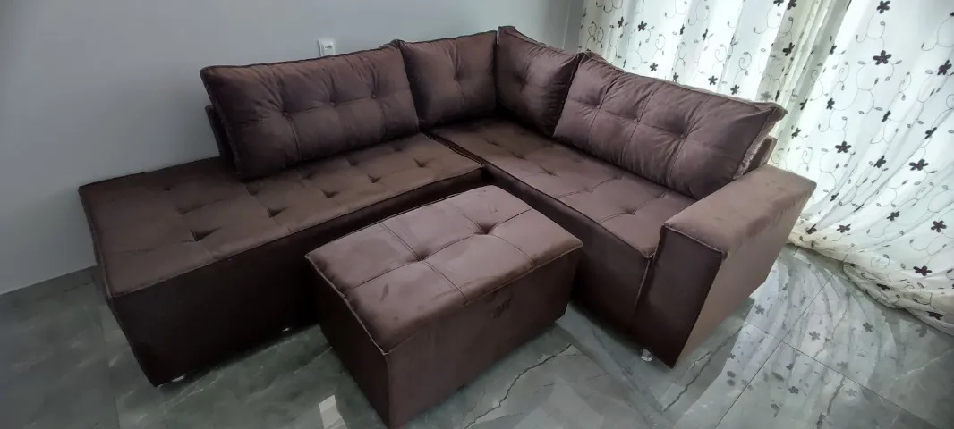 SOFA DE CANTO NOVO 5 LUGARES COM PUFF MOVEIS COM GARANTIA