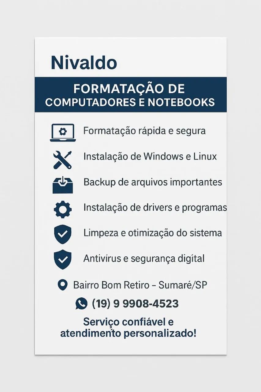 formatação de Pcs e Notebooks