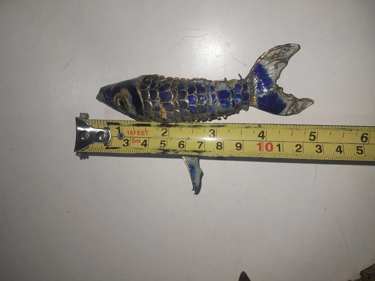 Peixe de metal artesanal azul cobalto antigo  - Foto 3