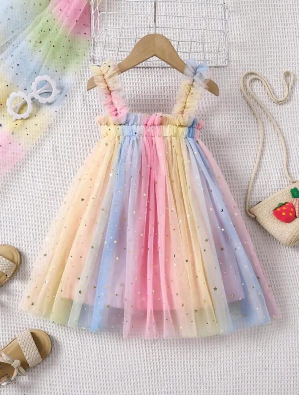 Vestido de tule arco-íris para meninas