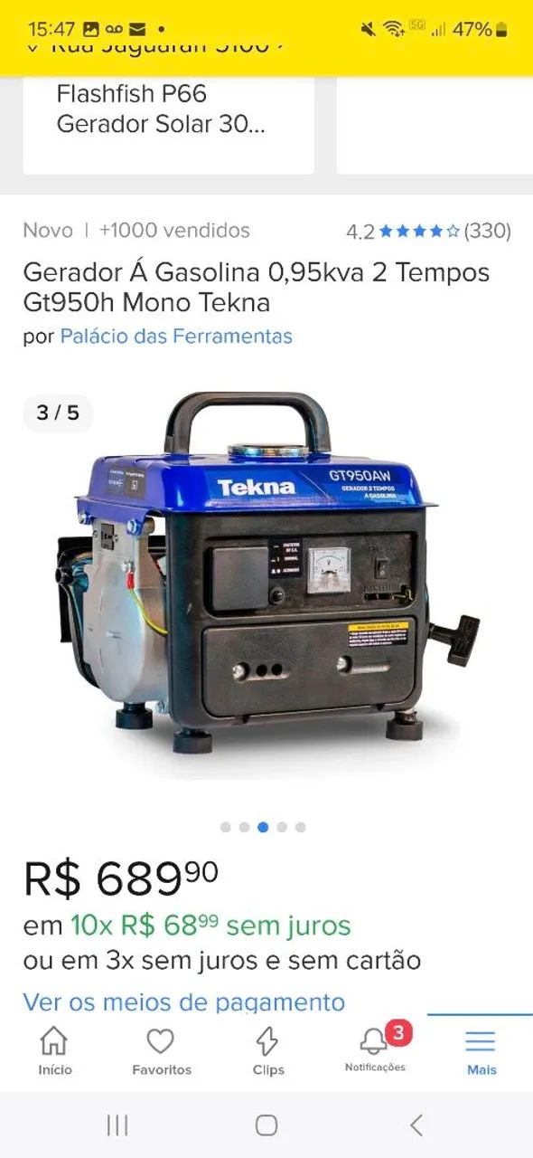 Gerador a Gasolina 0,95kva 2 Tempos Tekna Gt950h