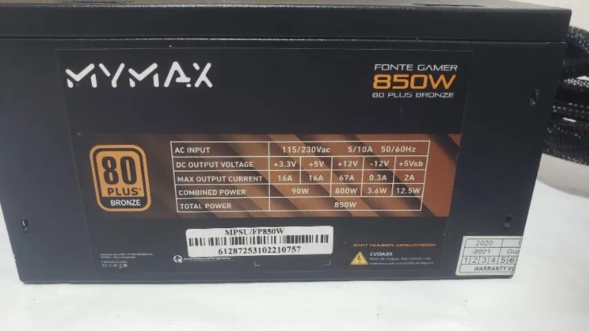 Fonte Gamer MyMax 850W 80 Plus Bronze - Potência Real e Estabilidade - Foto 3