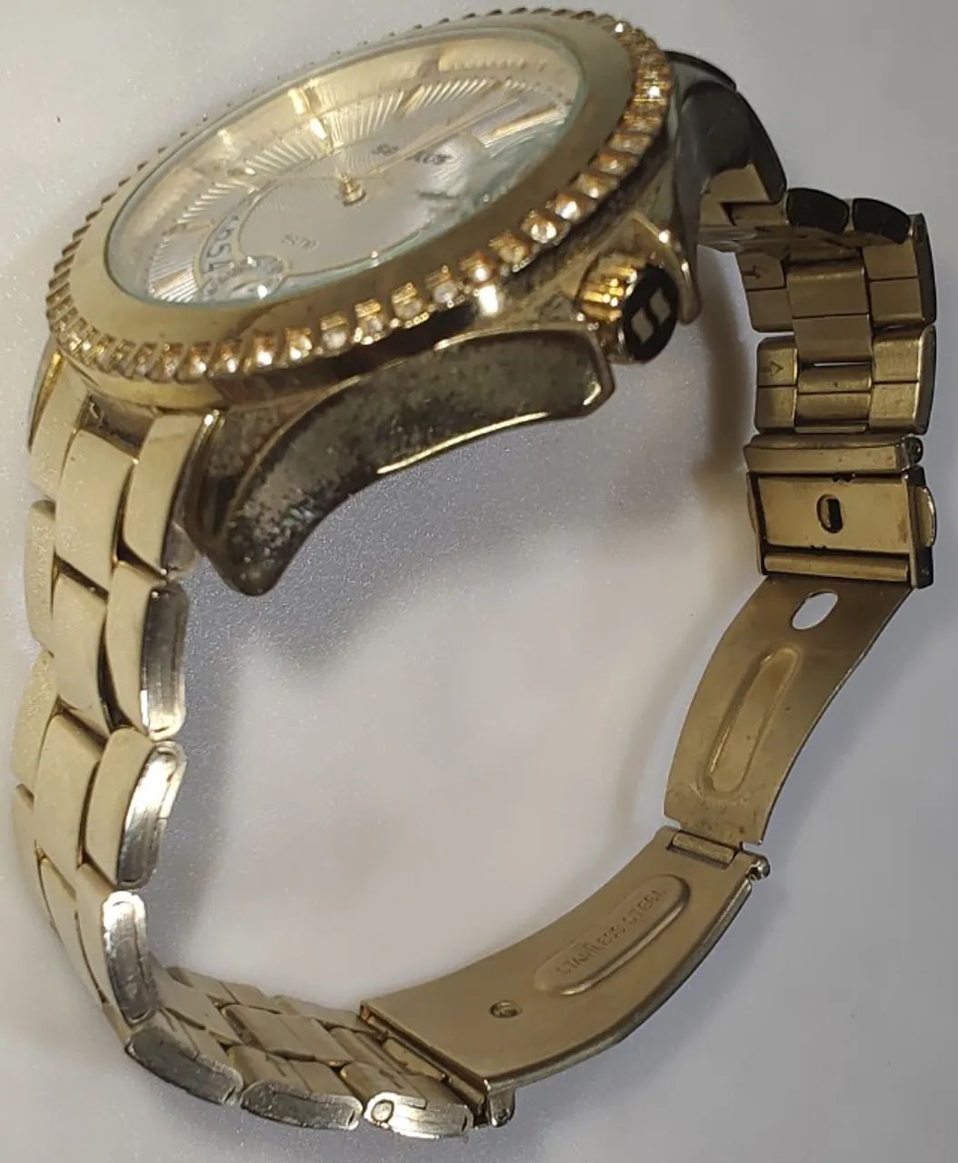 Relógio Seculus Unisex Dourado Grande Strass - Modelo: 77196 - Foto 3