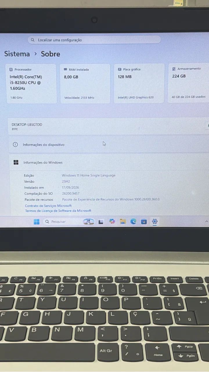 Notebook Lenovo  81fe  -  i5 8250u  8gb ssd 240gb - Foto 3