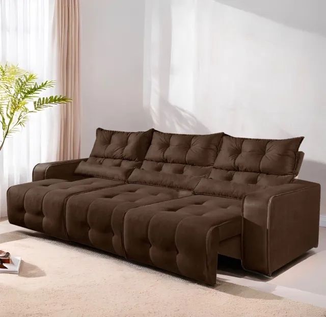 Sofá Retrátil Classic Prime 2,50 m Veludo Marrom