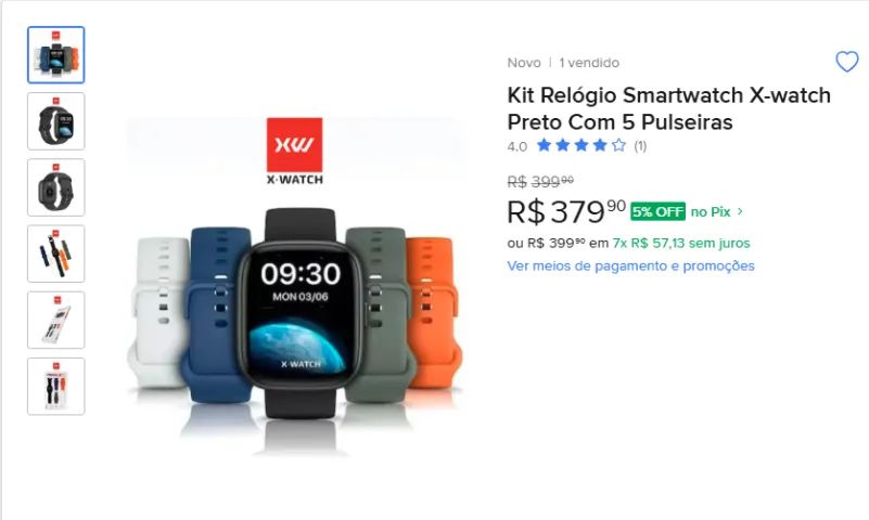 Kit Relógio Smartwatch X-watch Preto Com 5 Pulseiras