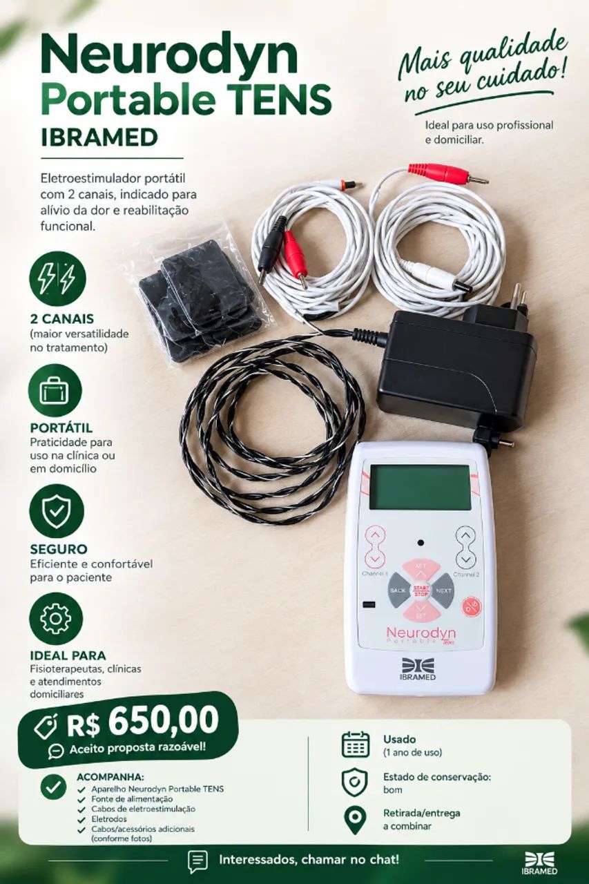 Neurodyn Portable TENS Ibramed - 2 Canais | 1 Ano de Us