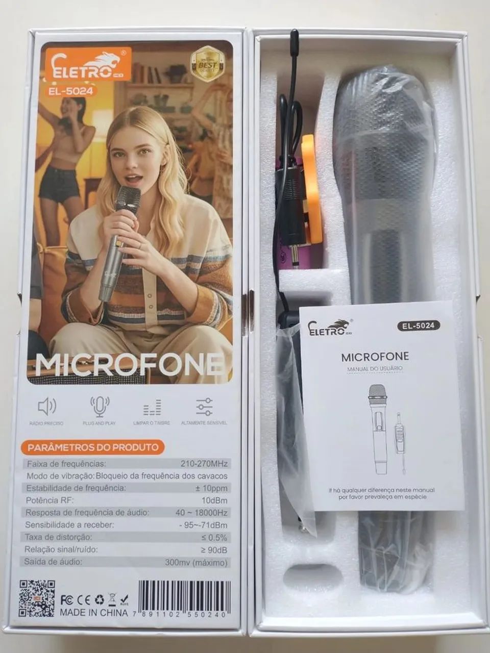 Microfone Sem Fio Dinâmico Eletromex EL-5024 Recarregável Plug P10 Profissional - Foto 2