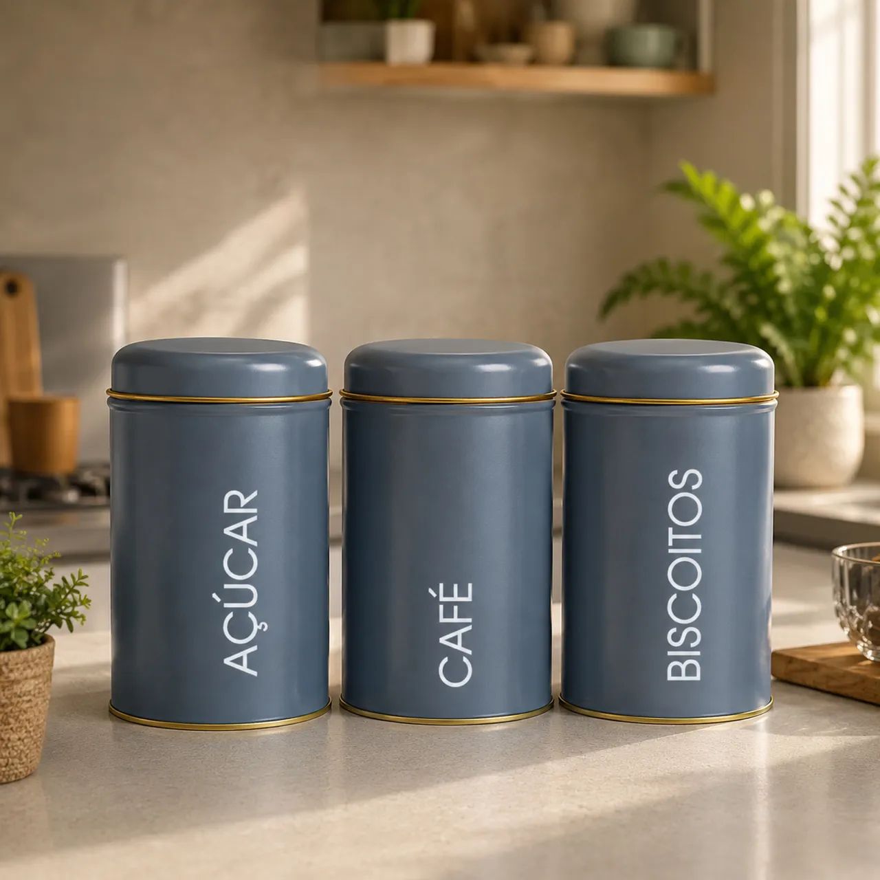 Kit 3 Latas Porta Mantimentos - Café, Açúcar e Biscoitos - Foto 3